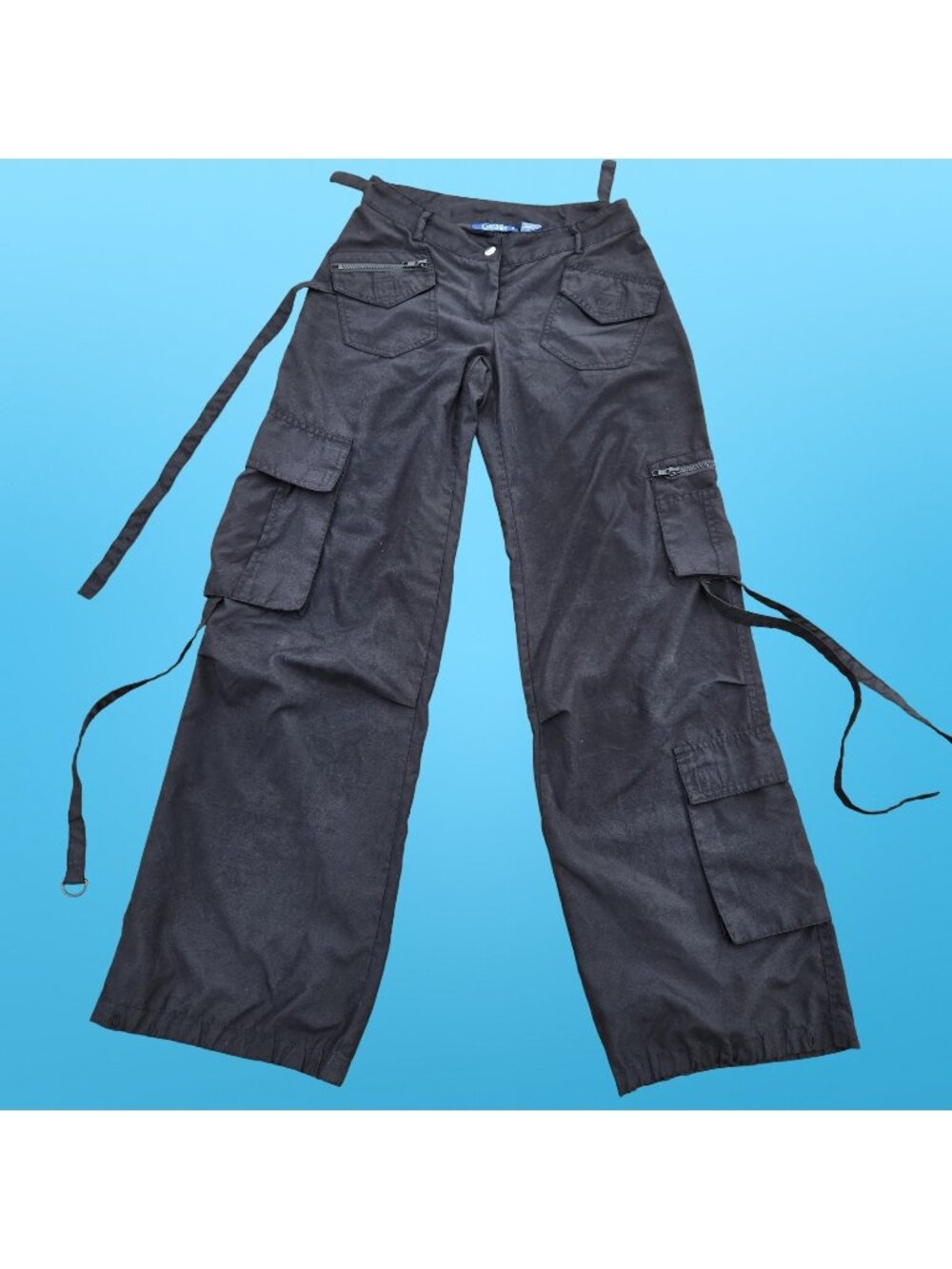 Y2K Black Wide Leg Cargo pants Size 3 Punk Goth Rave Skater Grunge Low Rise